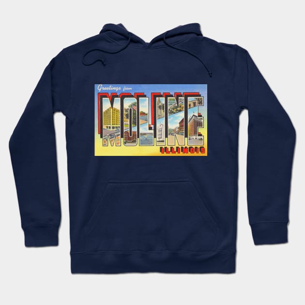 Greetings from Moline, Illinois - Vintage Large Letter Postcard Hoodie by Naves